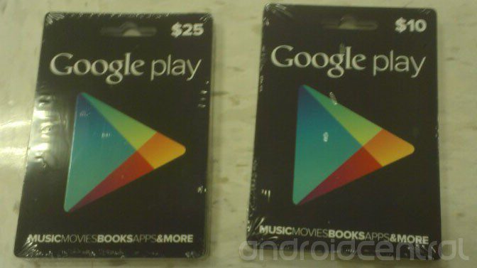 Se muestran tarjetas de regalo de Google Play