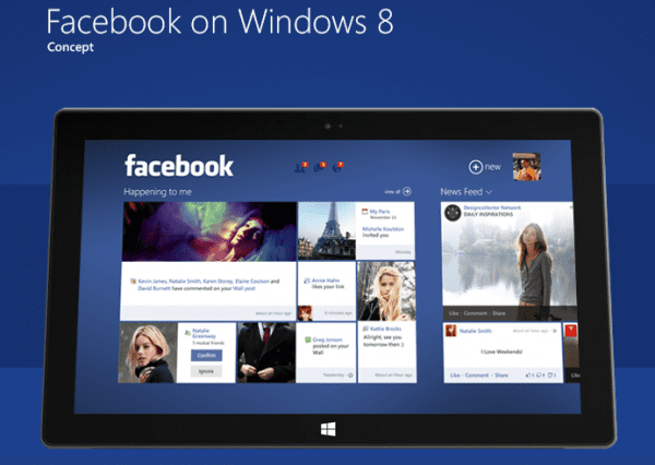 Como se vería una aplicación de Facebook en Windows 8
