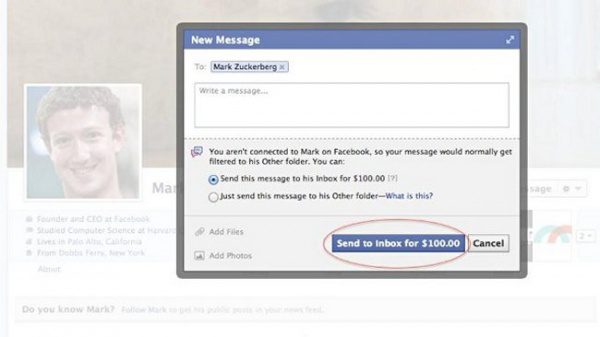 Zuckerberg Cobra 100 Dólares Porque Le Envíes Un Mensaje Privado En #Facebook!
