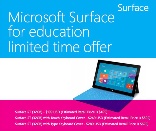 Microsoft Surface RT Costará 199 Dólares Si Eres Estudiante