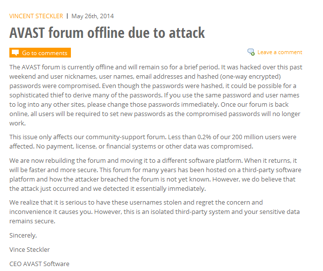 Avast no es tan seguro, hackearon su foro y roban 400,000 usuarios